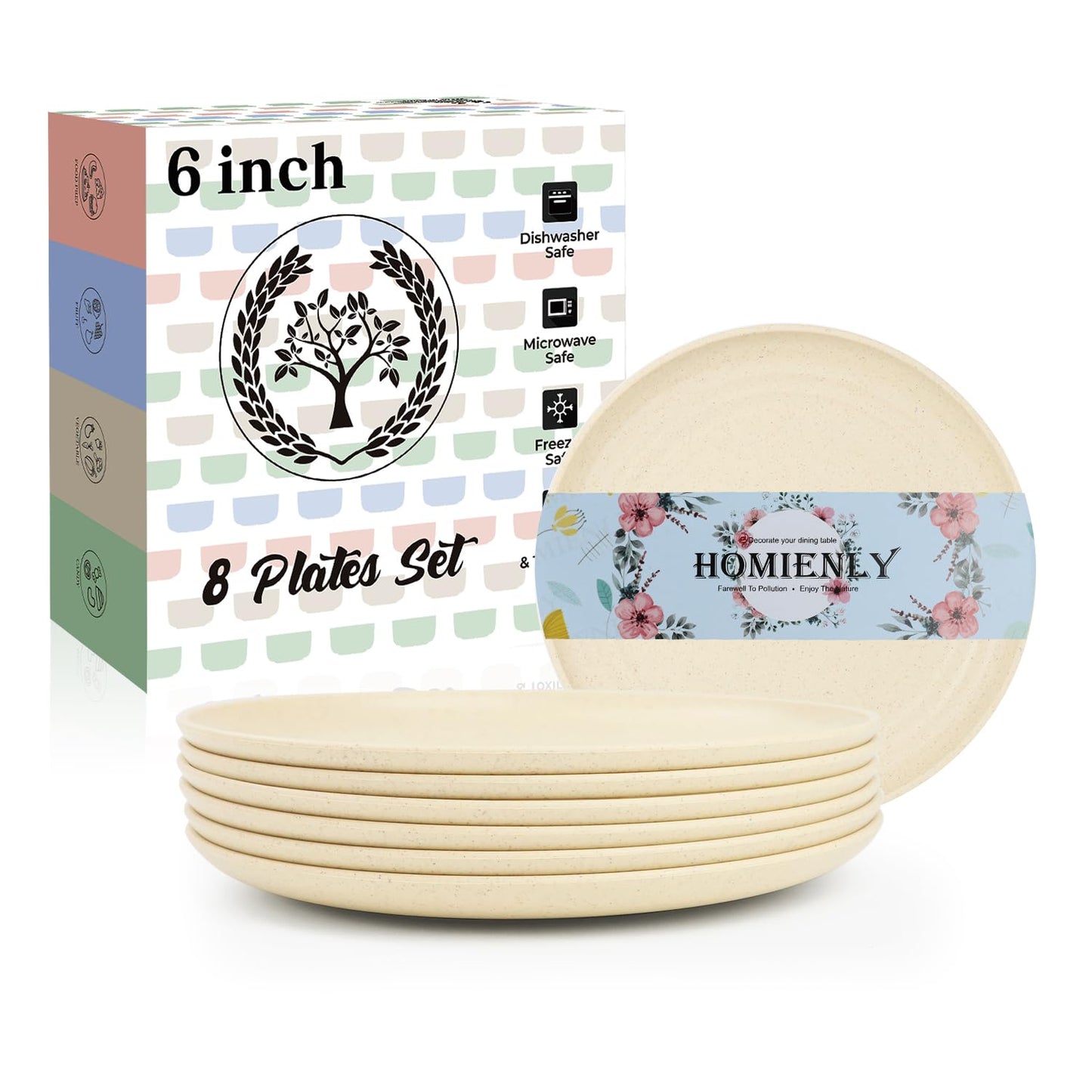 Homienly Wheat Straw Dinner Plates – Unbreakable set of 8