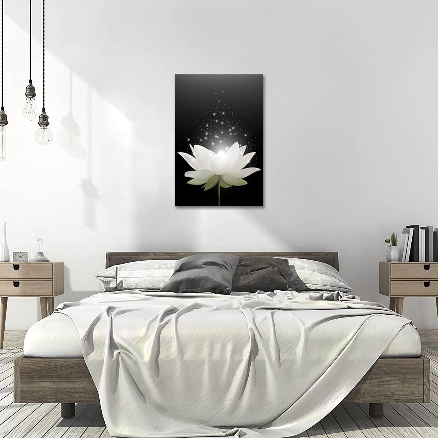 Canvas Prints Art Lotus Floral Pictures Wall Art for Zen Office Decor Meditation Poster Modern Artwork Painting Framed Ready to Hang(12x16inch)