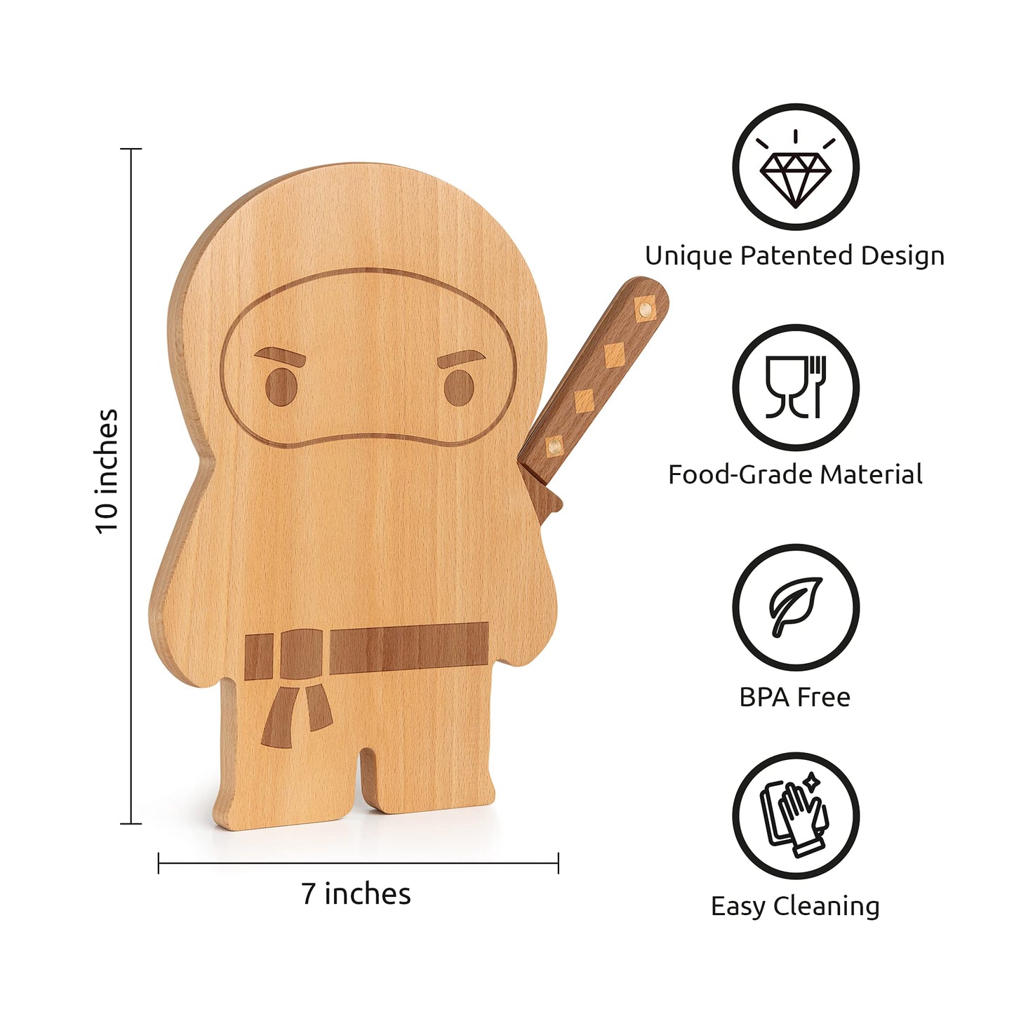 OTOTO Cutting Board Wooden & Plastic Cutting Boards for Kitchen, Fun & Spooky Kitchen Gadgets, Housewarming & Goth Gifts, Dishwasher Safe (Ninja, Wood)