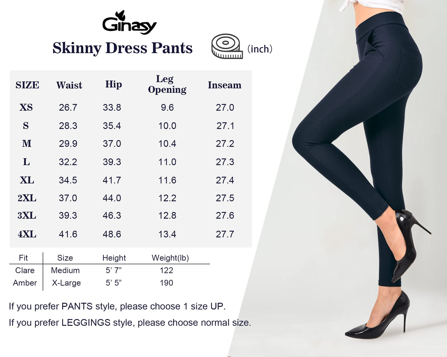 Ginasy Dress Pants for Women Business Casual Stretch Pull On Work Office Dressy Leggings Skinny Trousers with Pockets