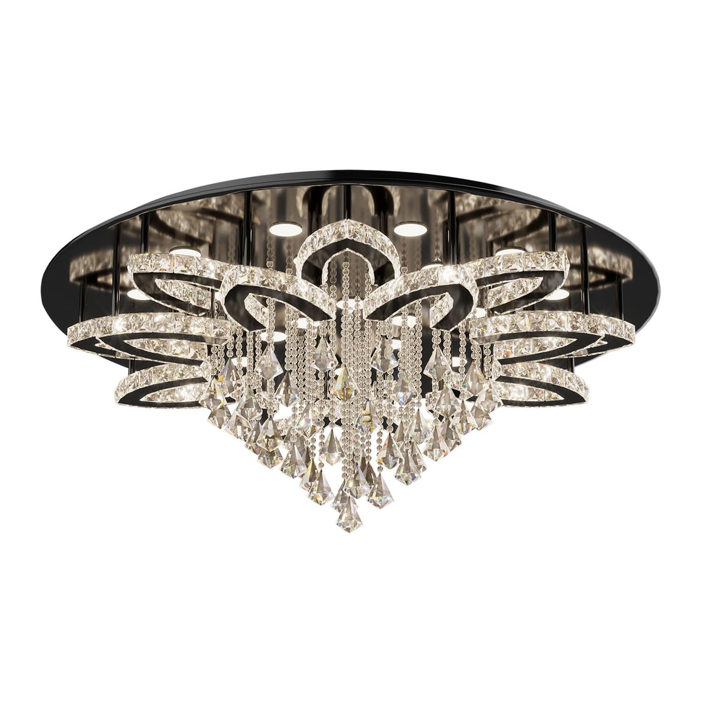 Flashing God W40 Modern Crystal Chandelier for Living Room Crystal Flush Mount LED Gold Ceiling Light Fixture for Foyer Dining Room Hallway Dimmable 2700k 4500k 6000k