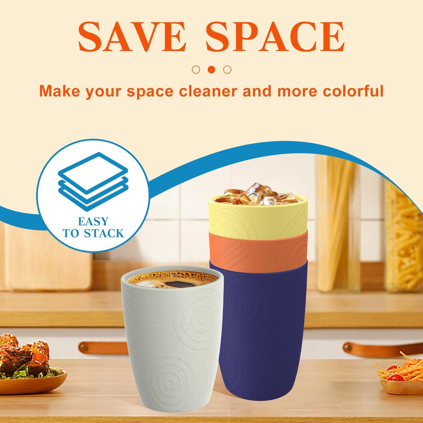 Homienly Wheat Straw Cups – Reusable, Unbreakable, Tumblers, Stackable & Dishwasher Safe
