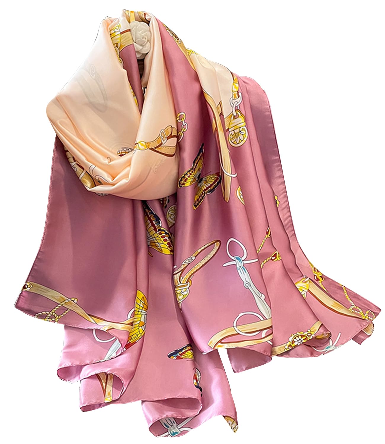 NUWEERIR Womens 100% Large Mulberry Silk Scarf Long Satin Scarf Fashion Designer Scarf Lightweight Wraps