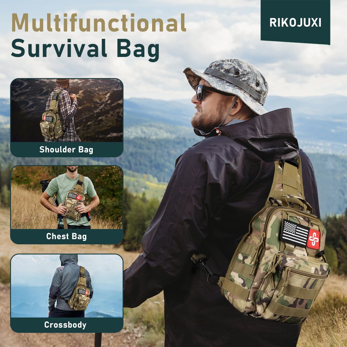 Survival Kit, 262Pcs Survival Gear and Supplies with First Aid Kit Pouch and Crossbody Bag, Emergency Kit with Tent, Camping Axe Hammer, Survival Shovel w/Pick, Bug Out Bag Gifts for Men Women