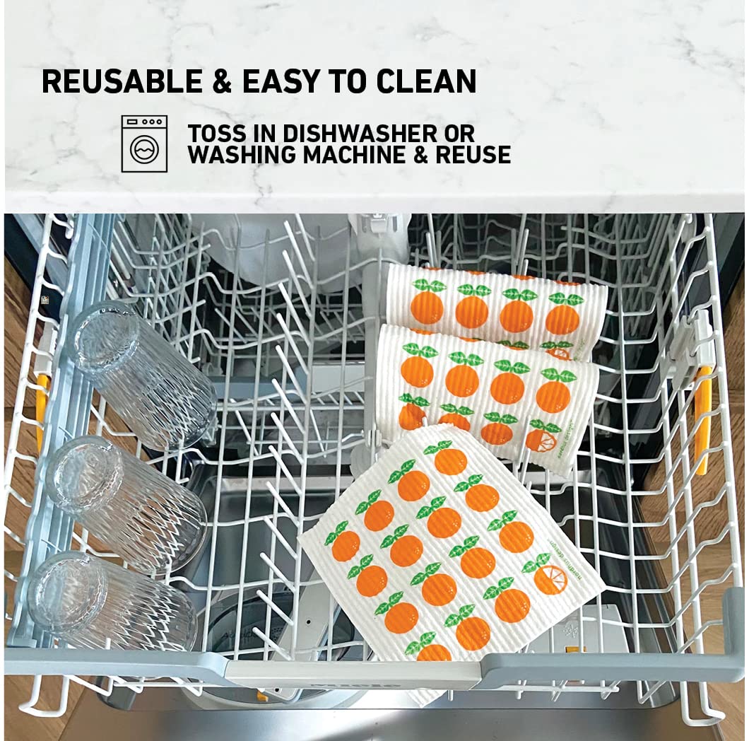 Nordhus Design Swedish Dishcloths for Kitchen, 10 Cloths, Made in Sweden - Reusable, Washable Cellulose Cotton Kitchen Cloths - Replace Paper Towels, Wipes, Sponges, Dish Rags