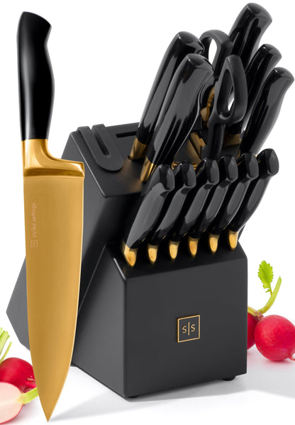 Copper Knife Set with Block - 14 PC Self Sharpening Knife Block Set