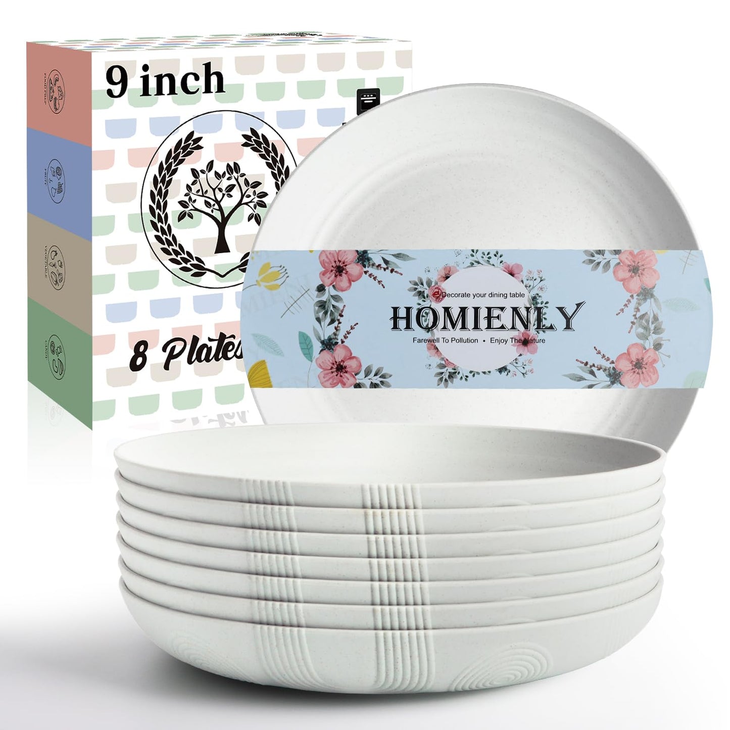 Homienly Wheat Straw Dinner Plates – Unbreakable set of 8