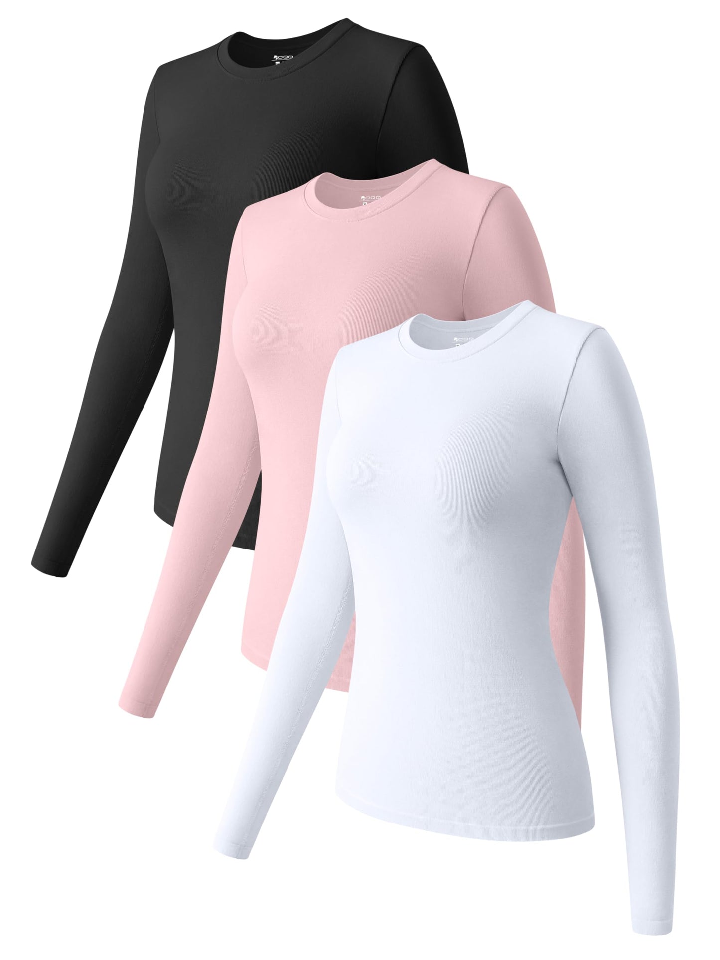 OQQ Womens 3 Piece Long Sleeve Tops Crew Neck Stretch Fitted Underscrubs Layer Tee Shirts Tops