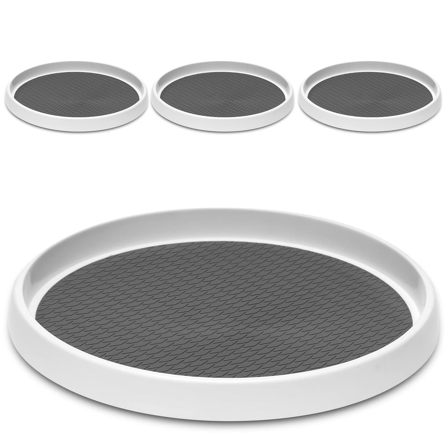 Lot de 4 organiseurs antidérapants Lazy Susan de 10 pouces - Support de plateau tournant pour armoire, organisation et rangement du garde-manger, cuisine, réfrigérateur, comptoir de salle de bain, organisation sous l'évier, support à épices 