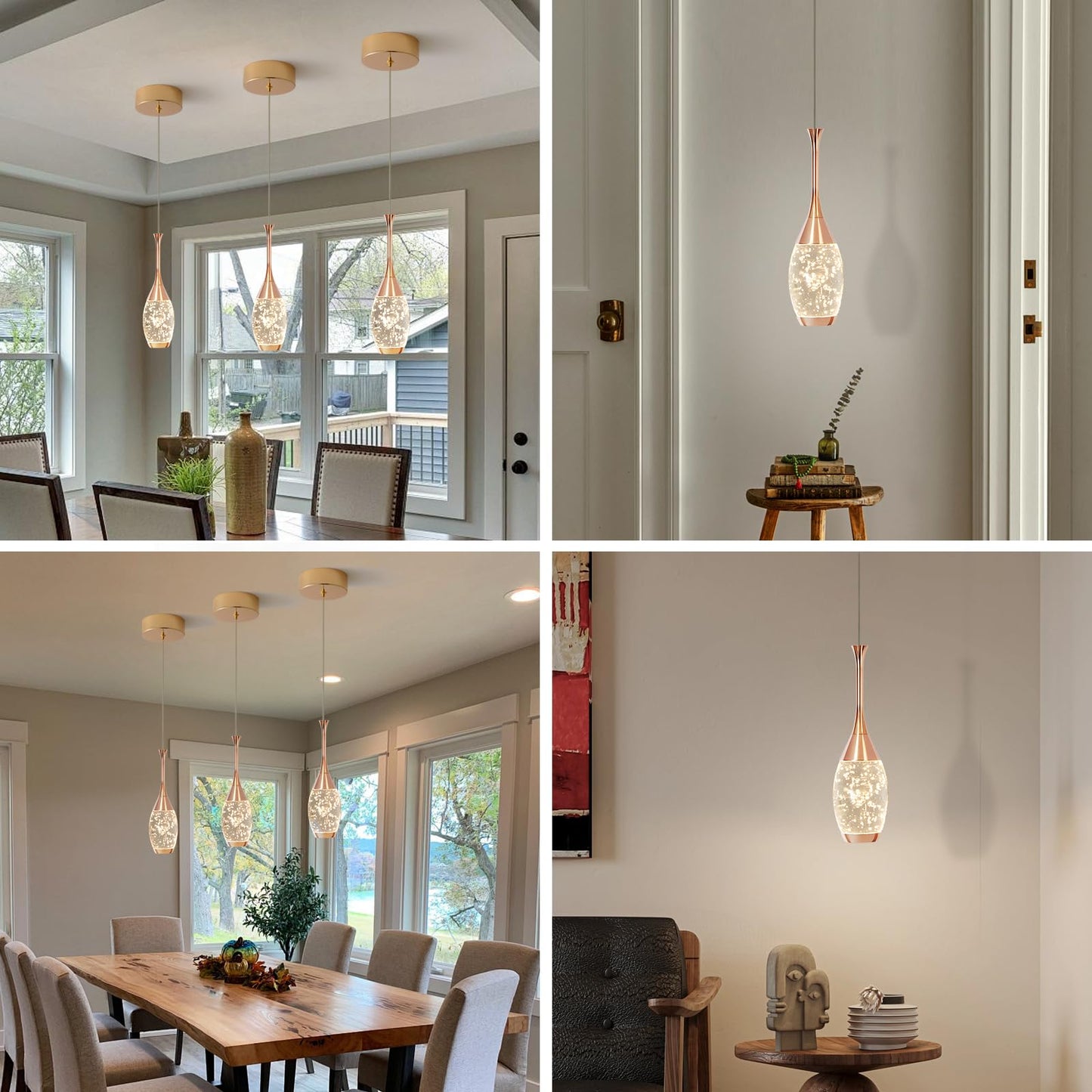 Moderne goldene Pendelleuchten, Kristall-Pendelleuchten in 3 Farben, 3-flammige Pendelleuchten für Kücheninsel, Restaurants, Esszimmer, Schlafzimmer (3er-Pack) 