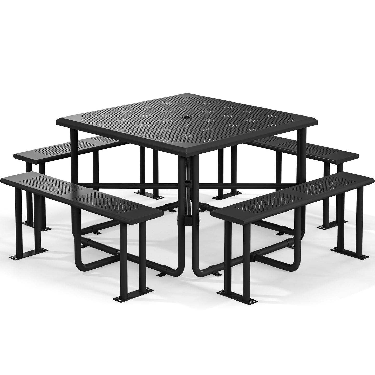 YITAHOME Table de pique-nique d'extérieur de 1,8 m avec plateau en bois, cadre en acier robuste et ouverture pour parapluie, table de pique-nique robuste idéale pour la cour, le patio, les rassemblements sur la pelouse, marron clair 