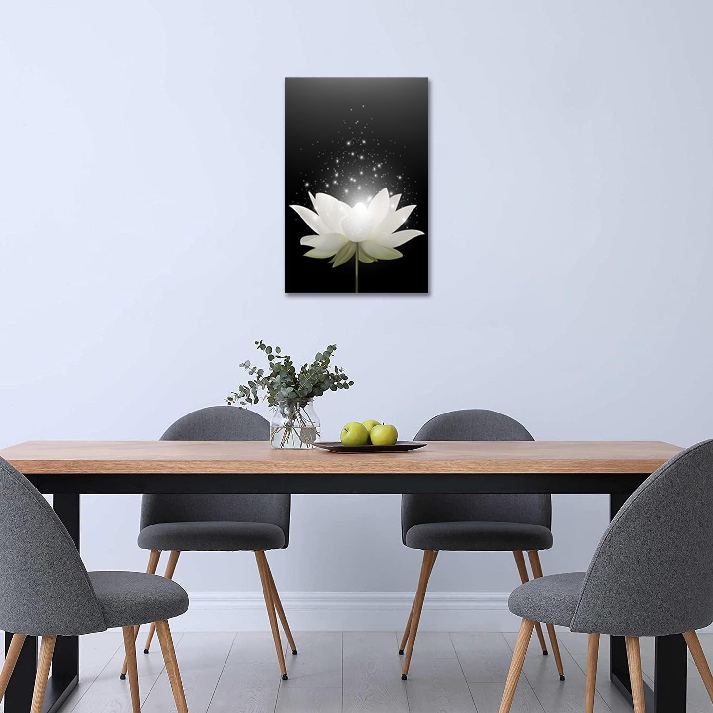 Impressions sur toile Art Lotus Floral Pictures Art mural pour décoration de bureau zen Affiche de méditation Peinture d'art moderne encadrée prête à accrocher (12x16 pouces) 