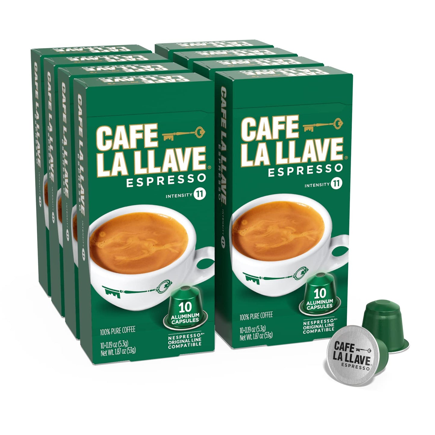 Cafe La Llave Espresso Pods: 40 Recyclable Aluminum Pods, Intensity 11 Dark Roast Latin-Style Coffee, Compatible with Nespresso Original Line Machines - Bold, Rich Flavor