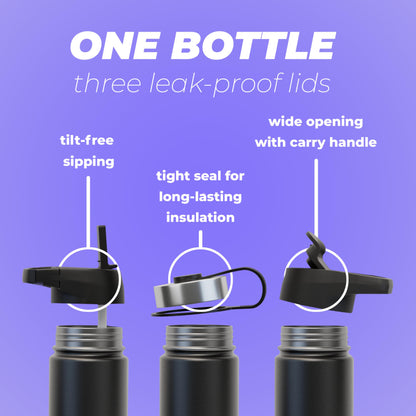 IRON °FLASK 32 oz Stainless Steel Water Bottle – Vacuum Insulated, Leak-Proof, BPA-Free, with 3 Lids (Straw Included)