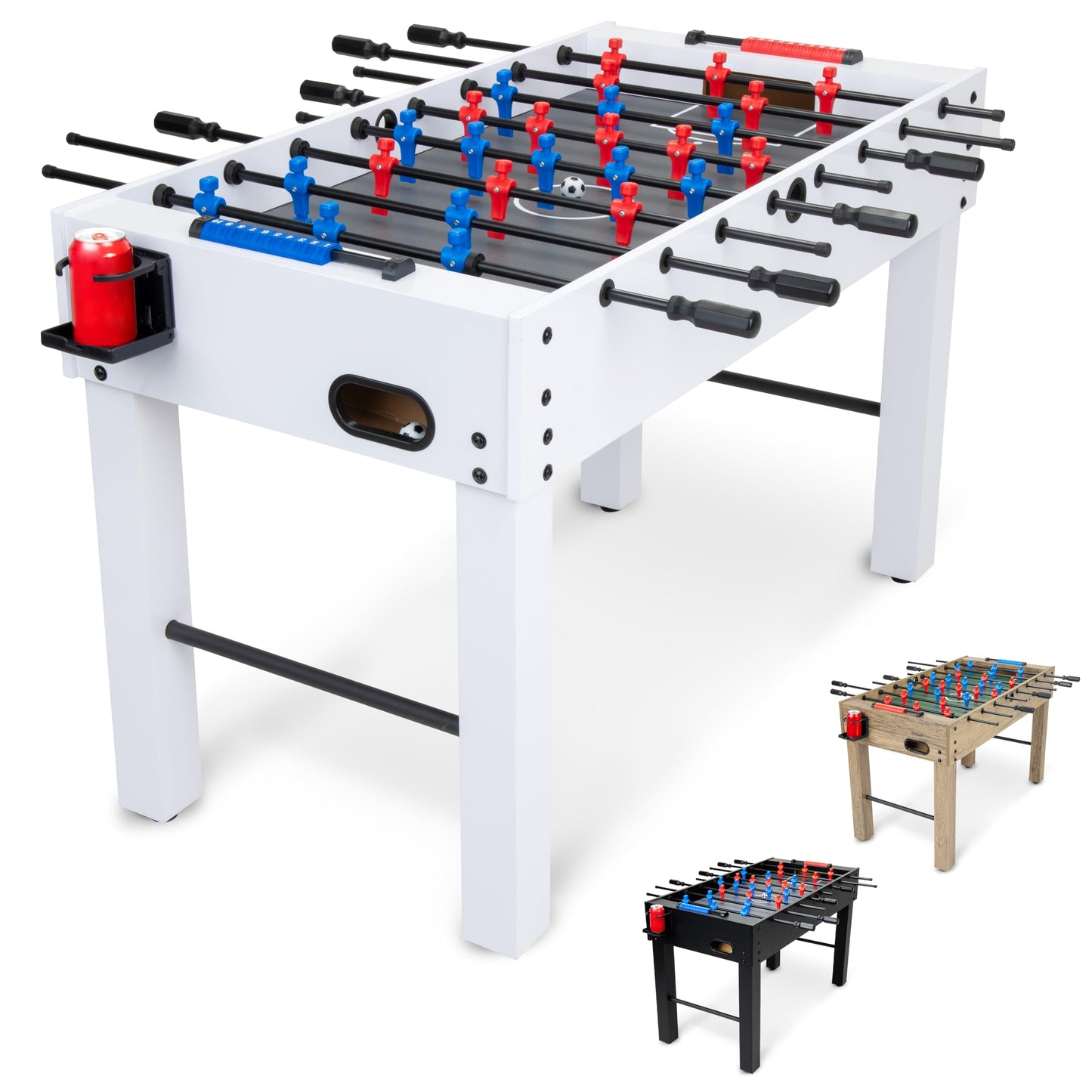 Table de baby-foot GoSports de 48 pouces de taille salle de jeux - Comprend 4 balles et 2 porte-gobelets - Noir, chêne ou blanc 