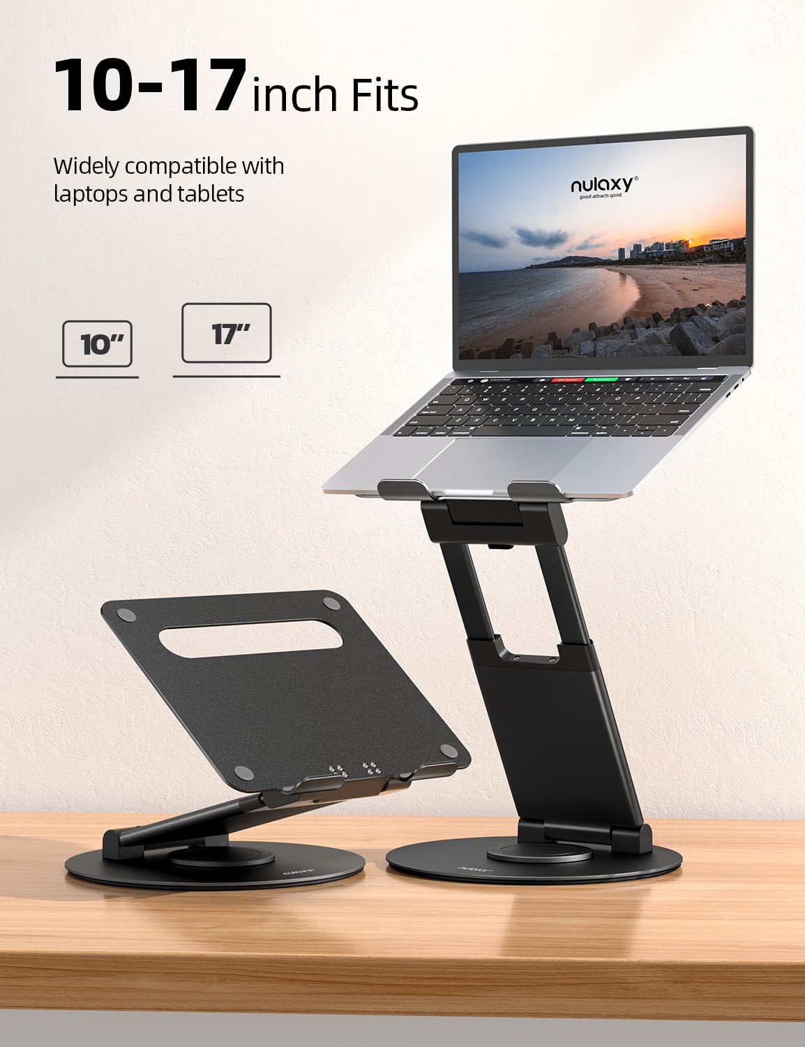 Nulaxy Teleskop-Laptopständer für den Schreibtisch, um 360 Grad drehbar, höhenverstellbar, schwenkbar, ausziehbares Design, ergonomischer Laptop-Riser, passend für alle 10-17 Zoll Laptops, Computer, MacBook, grau