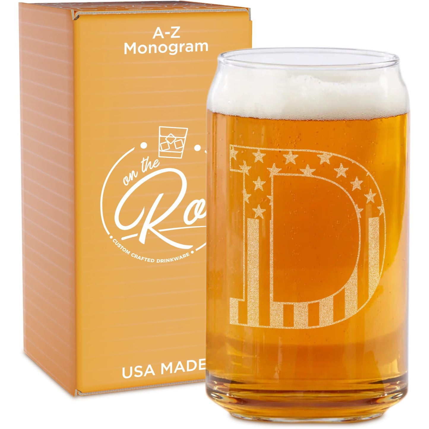 Monogram Beer Glasses for Men (A-Z) 16 oz - Engraved Beer Gifts for Men Brother Son Dad Neighbor - Unique Christmas Gifts for Him - Personalized Drinking Gift Beer Glass Mugs (J)