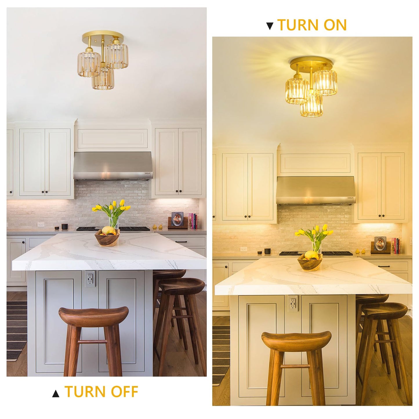 Crystal Semi Flush Ceiling Light – Modern Black Fixture, Clear Shade