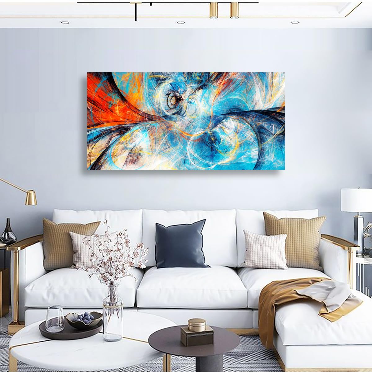 Golden Lotus Pictures Canvas Wall Art for Living room Office Bedroom Wall Decor,Flowers Wall Art Print Paintings Modern Abstract Oil Painting Artwork Waterproof Ready to Hang-20x40inch