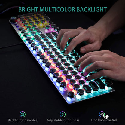 AULA F2088 Mechanical Gaming Keyboard – Blue Switches, Rainbow LED Backlit, Media Knob, Wrist Rest, Retro Typewriter Keycaps, USB Wired