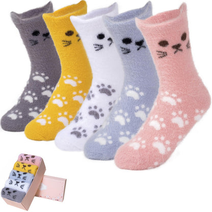 5 Pairs Fuzzy Soft Cozy Comfortable Socks for Women, Casual Sleep Comfy Socks, Perfect Warm Winter Gifts for Women