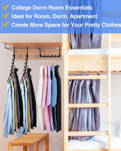 AMKUFO Space-Saving Hangers – 12-Pack Closet Organizer Set for Dorms & Small Spaces
