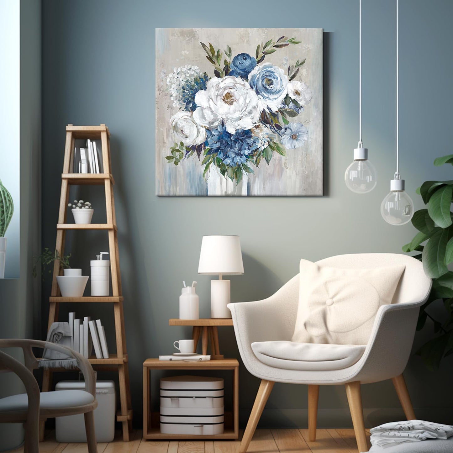 Goldfoilart Décoration murale florale moderne en fleurs blanches avec peintures en feuille d'or, œuvres d'art encadrées pour salon, chambre à coucher, cuisine, 61 x 61 cm x 2 pièces 