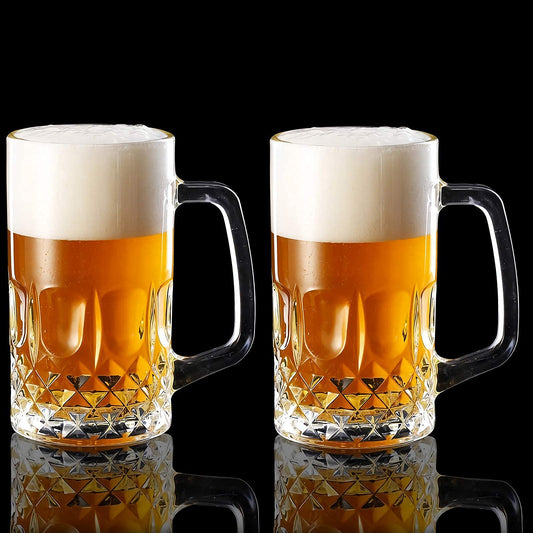 20 OZ Beer Stein Mugs, German Clear Large Tall Beer Glasses With Handle for Men, Set of 2