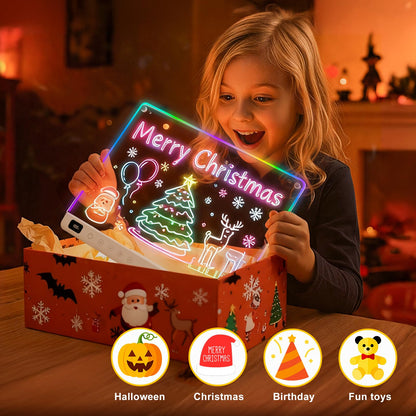 Led Drawing Board with 13 Light Effects, 13.7"x10" Rechargeable Glow Doodle LED Note Board with Colors, Neon Light Up Drawing Tablet Gifts for Kids for Christmas Birthday Gifts Presents