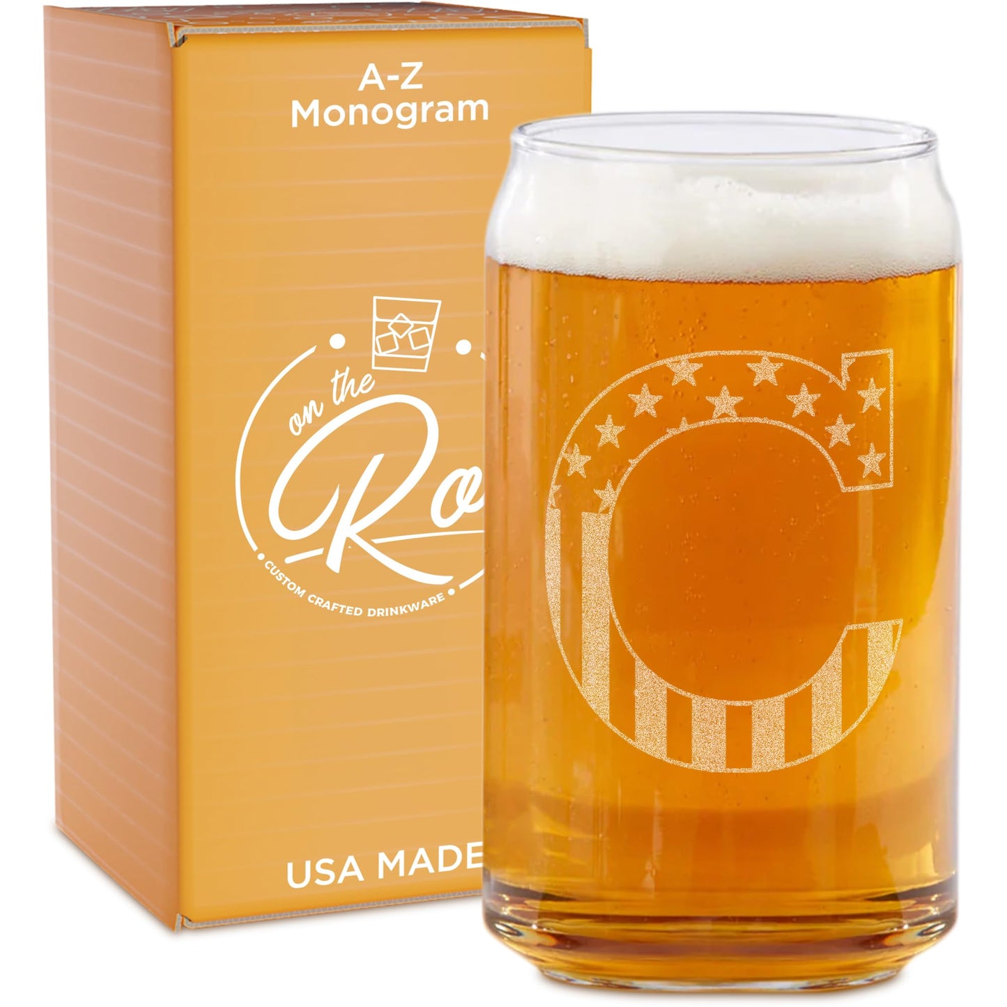 Monogram Beer Glasses for Men (A-Z) 16 oz - Engraved Beer Gifts for Men Brother Son Dad Neighbor - Unique Christmas Gifts for Him - Personalized Drinking Gift Beer Glass Mugs (J)