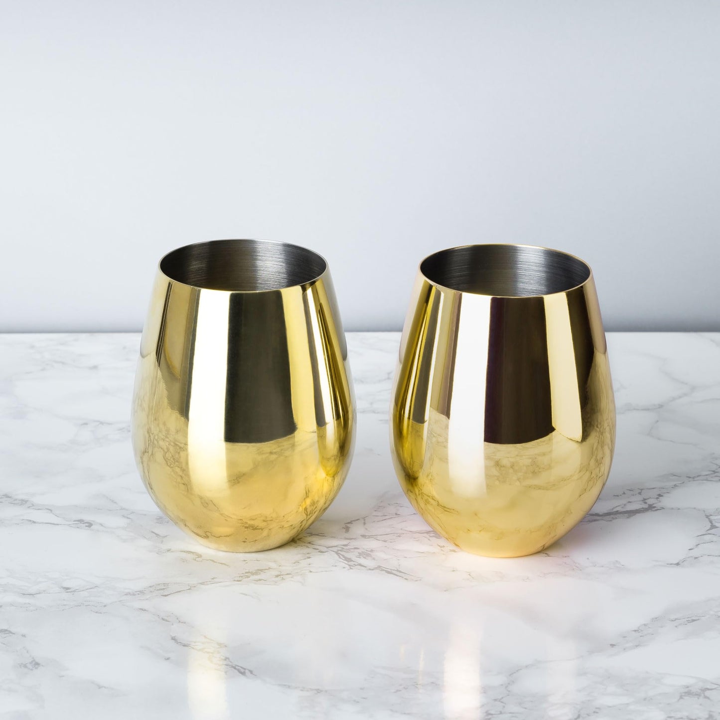 Verres à vin Viski Gold, ensemble de verres à vin sans pied, acier inoxydable avec finition dorée, 18 onces, lot de 2, or