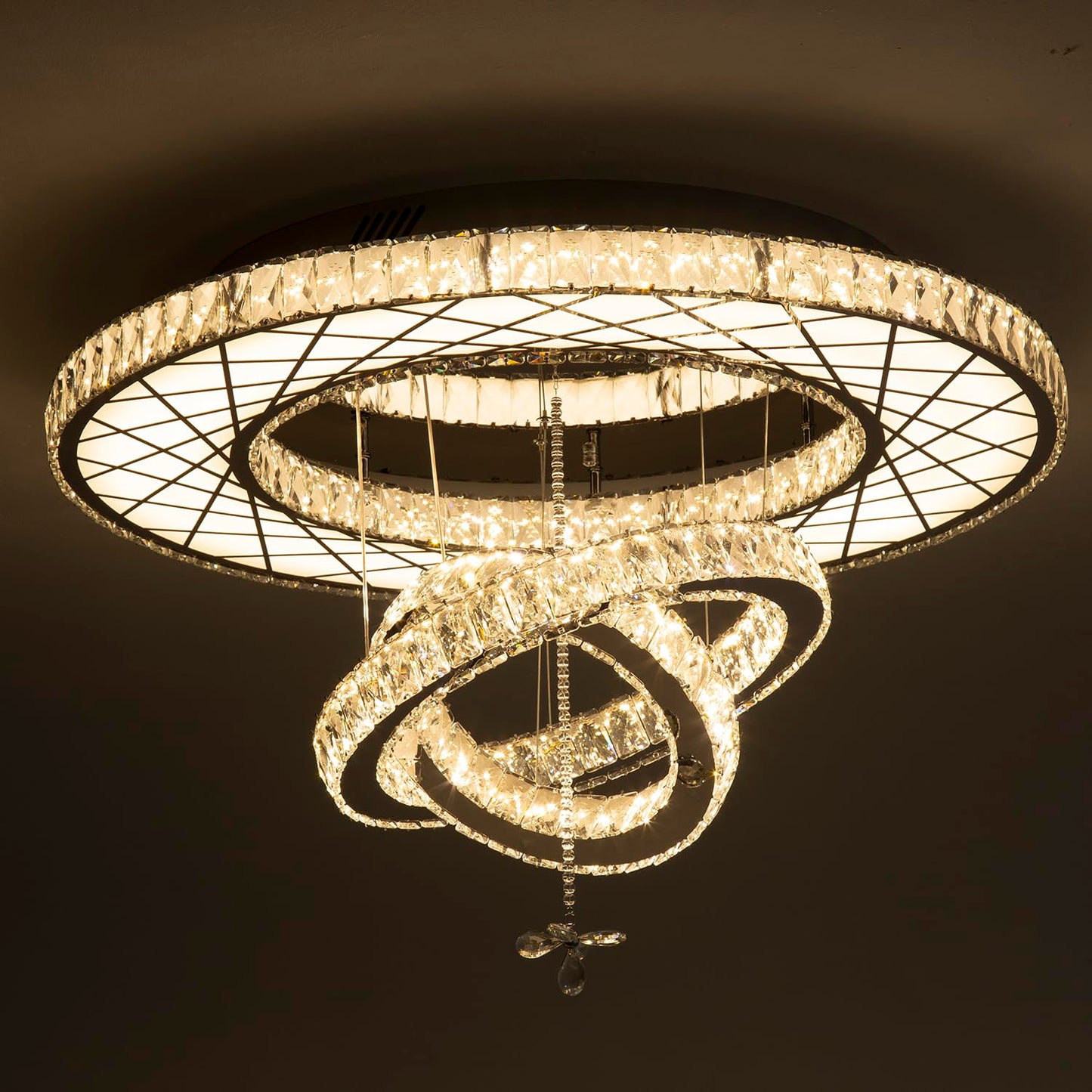 Modern Flush Ceiling Chandelier Bedroom Light Fixtures Crystal Flat Sloping Ceiling Lights for Hallway Kitchen Dining Room Dimmable Light with Remote Gold