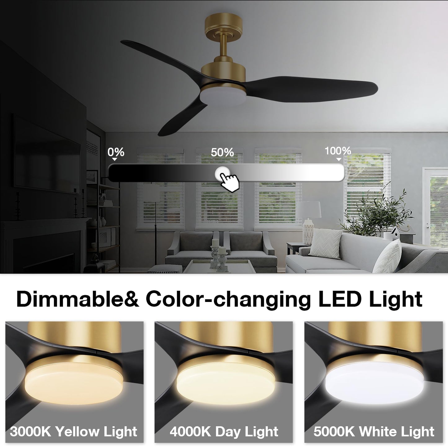 Smart LED Ceiling Fan – WiFi/Alexa Control, Quiet DC Motor, Indoor/Outdoor