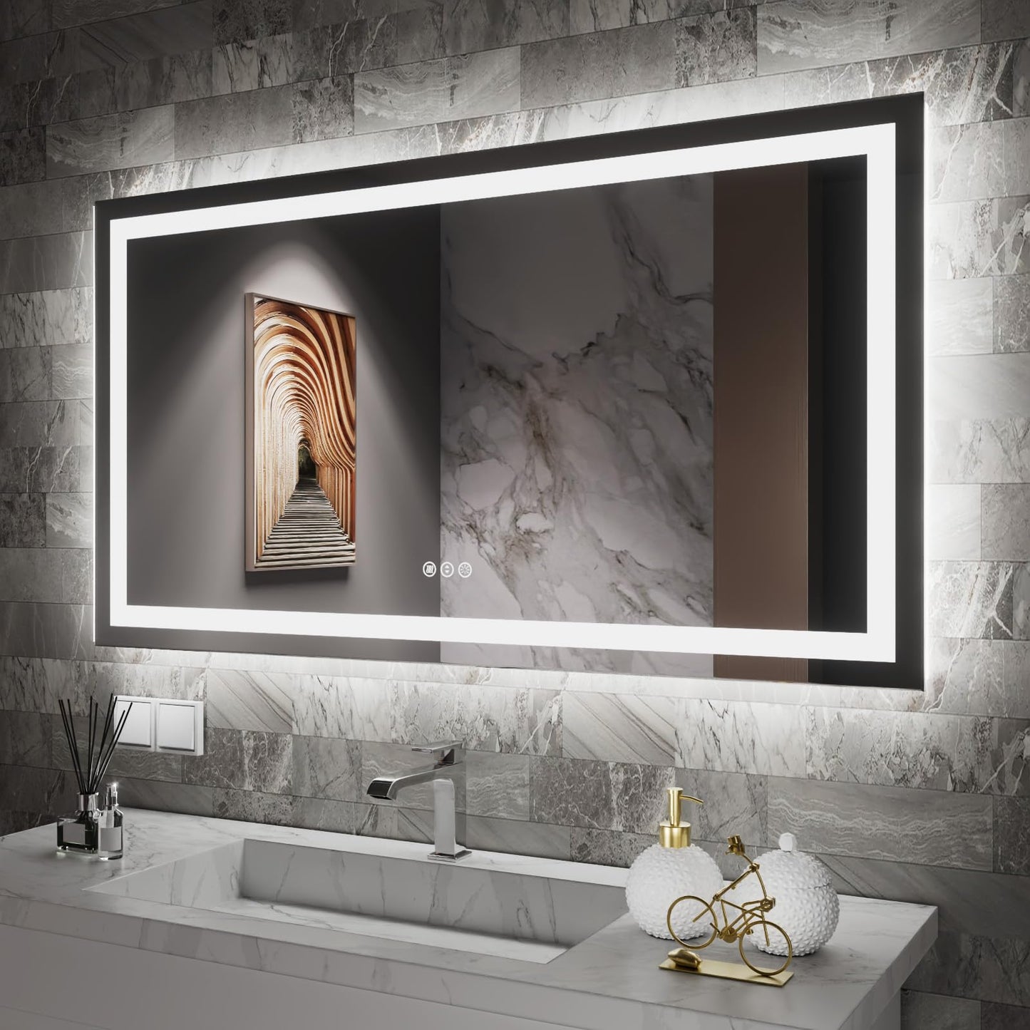 Amorho 20"x 28" LED Bathroom Mirror with Black Frame, Front Light and Backlit(Controlled Separately), Stepless Dimmable, Anti-Fog, Shatter-Proof, 3 Colors, Memory