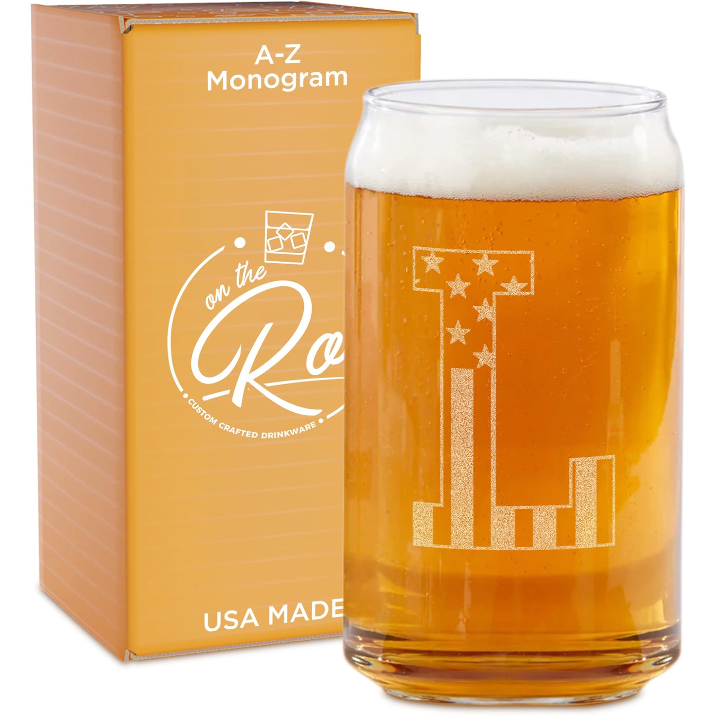 Monogram Beer Glasses for Men (A-Z) 16 oz - Engraved Beer Gifts for Men Brother Son Dad Neighbor - Unique Christmas Gifts for Him - Personalized Drinking Gift Beer Glass Mugs (J)