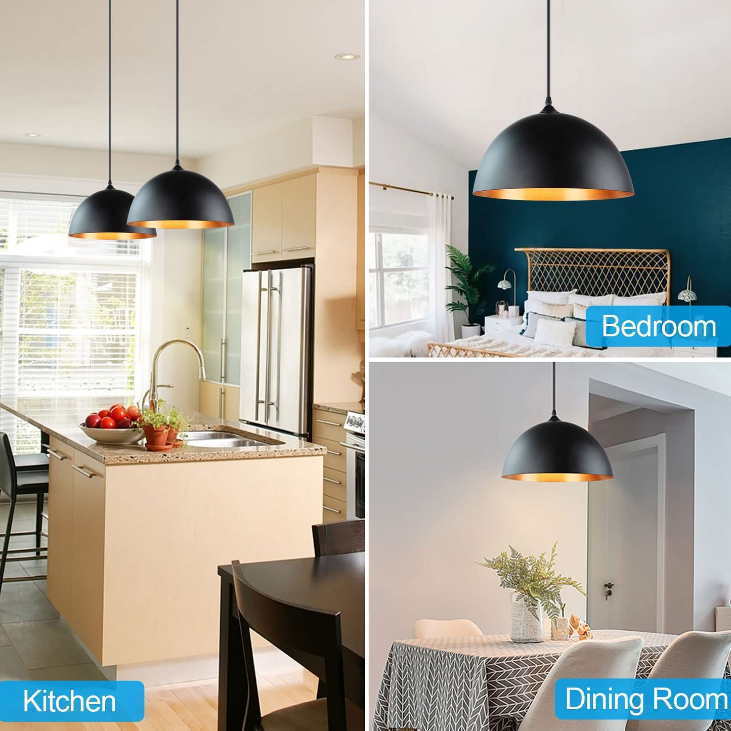 DLLT Gold Pendant Ceiling Lights Fixtures, Classic Pendant Lamp, E26 Industrial Metal Hanging Pendant Led Lighting for Kitchen, Bedroom, Dining Room, Hallway, Loft, Restaurant, Bar, Entryway