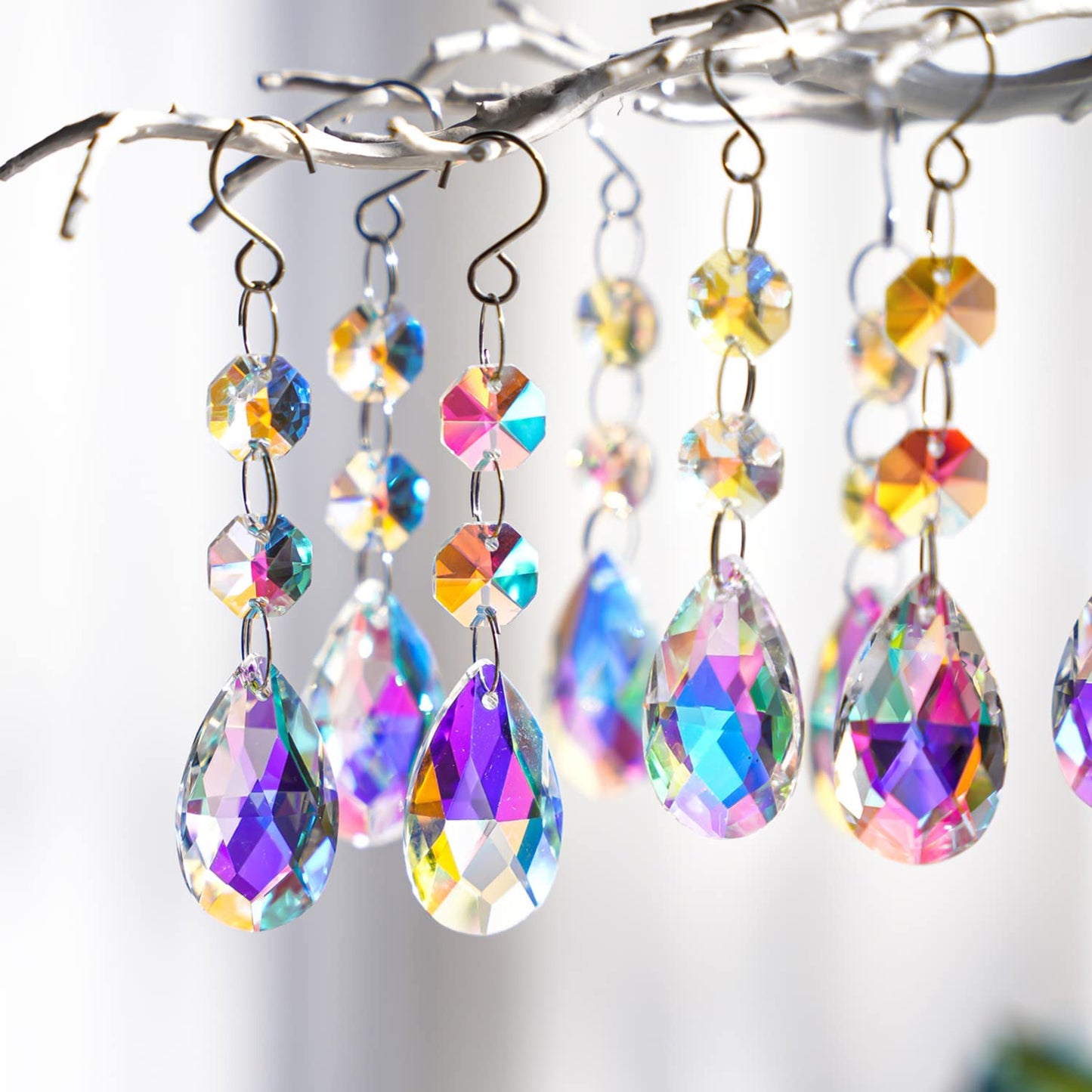 20pcs 38mm Suncatcher Teardrop Chandelier Prisms Crystal Pendants,Colorful Teardrop Crystals for Chandeliers,Glass Prisms Sun Catcher for Chandeliers with Hooks