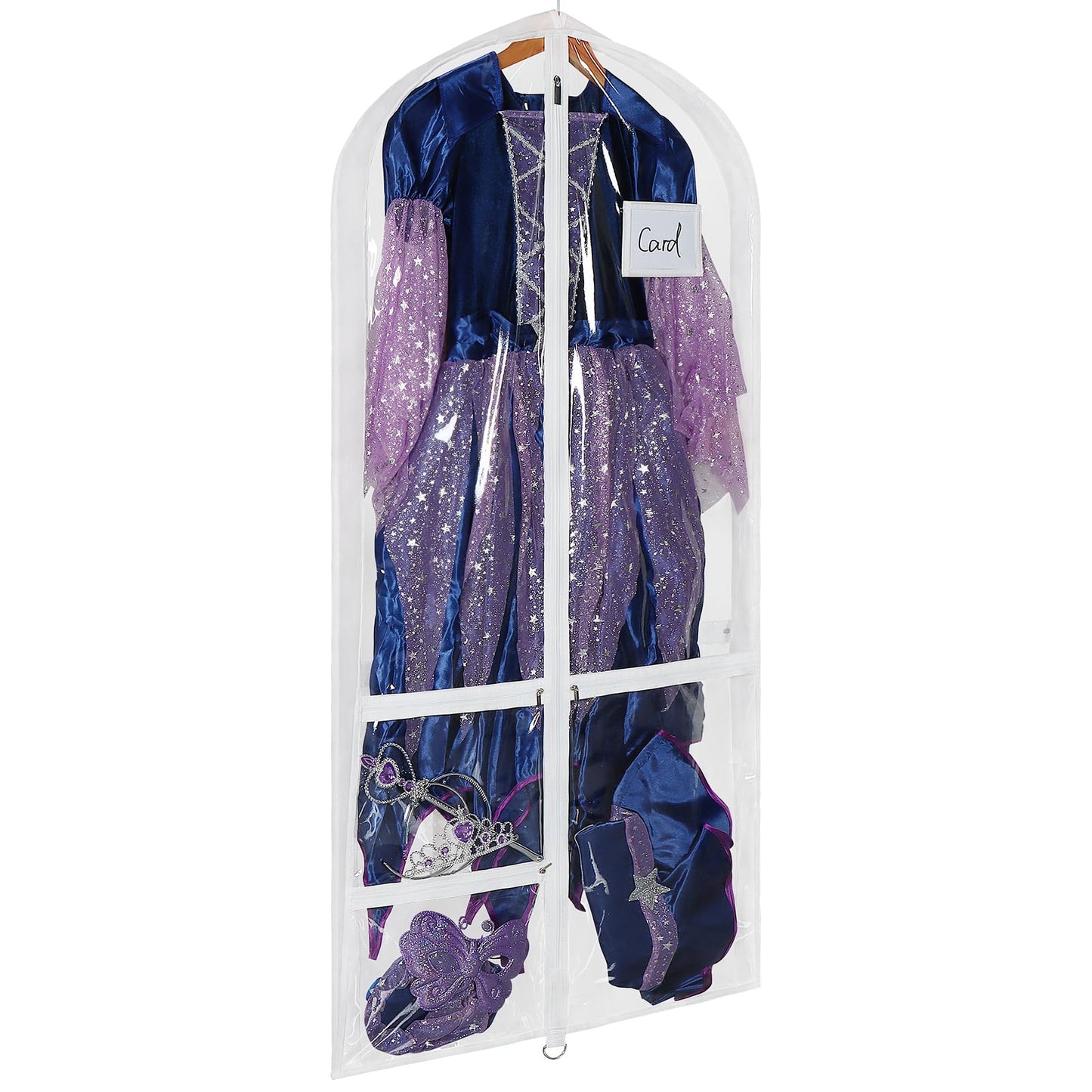 Univivi Clear PVC Dance Costume Bags (3 Pack) Garment Bag 40 Inch for Dance Competitions, with 4 Medium Clear Zipper Pockets and 1 Large Back Zippered Pocket [Upgraded Version]
