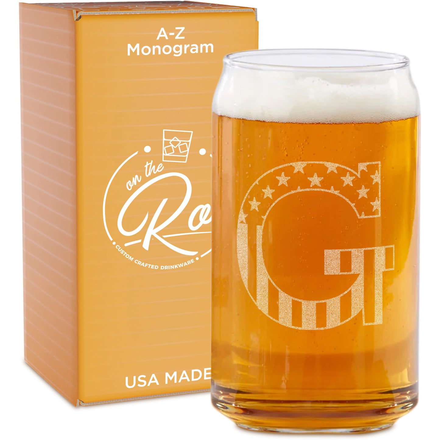 Monogram Beer Glasses for Men (A-Z) 16 oz - Engraved Beer Gifts for Men Brother Son Dad Neighbor - Unique Christmas Gifts for Him - Personalized Drinking Gift Beer Glass Mugs (J)