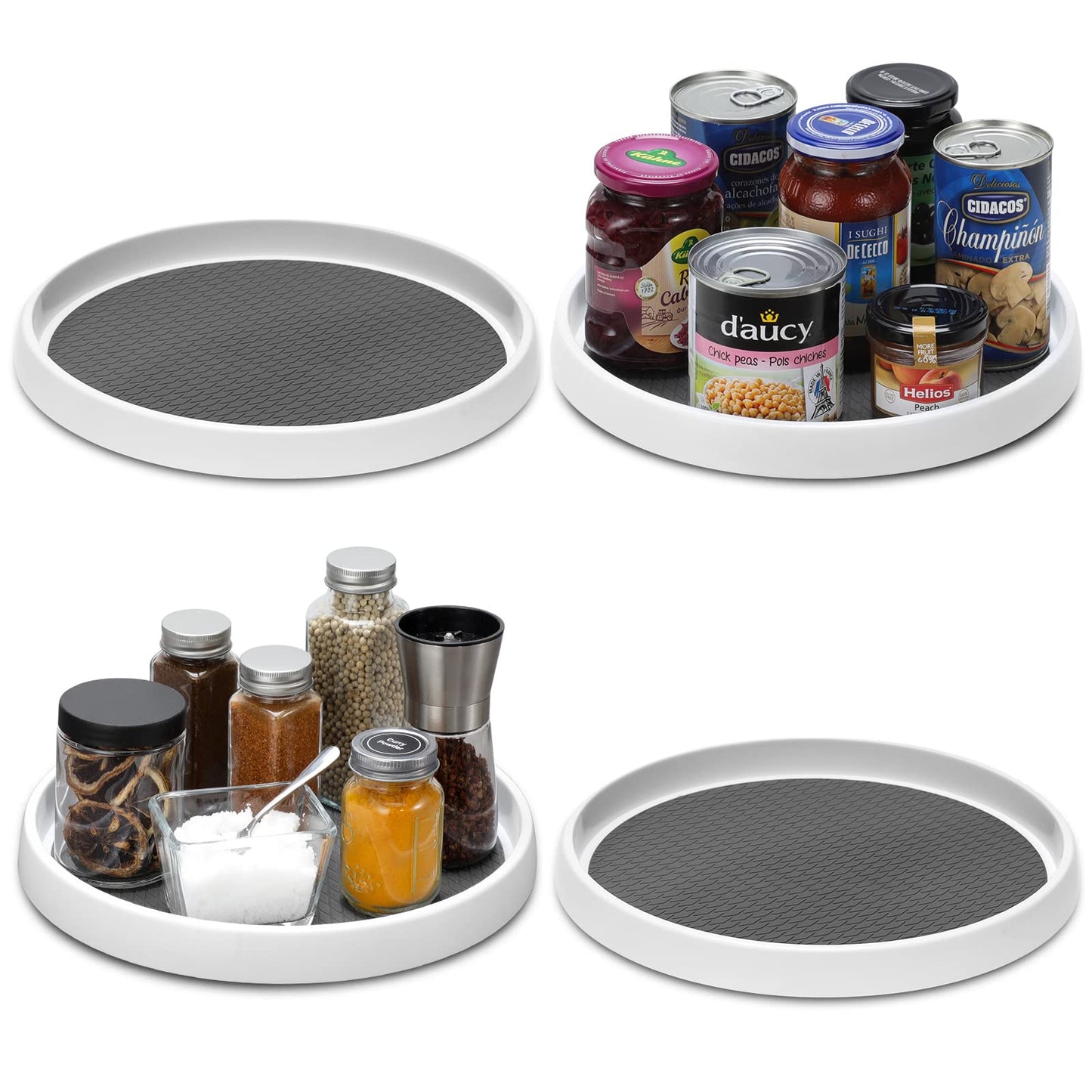 Lot de 4 organiseurs antidérapants Lazy Susan de 10 pouces - Support de plateau tournant pour armoire, organisation et rangement du garde-manger, cuisine, réfrigérateur, comptoir de salle de bain, organisation sous l'évier, support à épices 