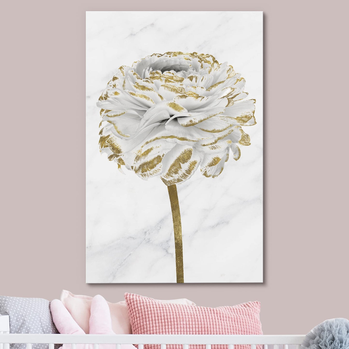 Canvas Print Wall Art White Gold Close Up Garden Carnation Flower Plant Nature Wilderness Illustrations Modern Art Farmhouse/Country Rustic Relax/Calm for Living Room, Bedroom, Office - 16"x24"