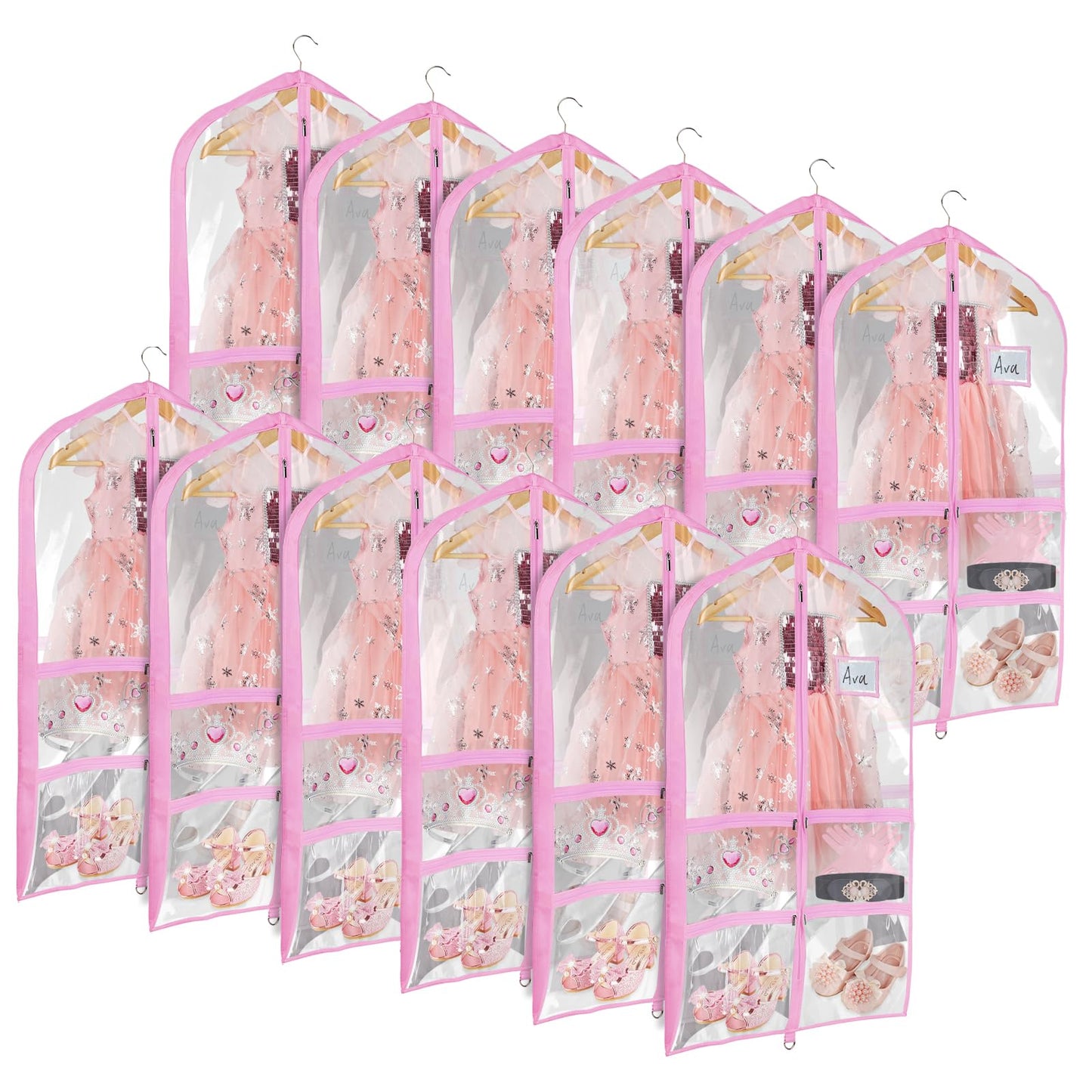 Univivi Clear PVC Dance Costume Bags (3 Pack) Garment Bag 40 Inch for Dance Competitions, with 4 Medium Clear Zipper Pockets and 1 Large Back Zippered Pocket [Upgraded Version]
