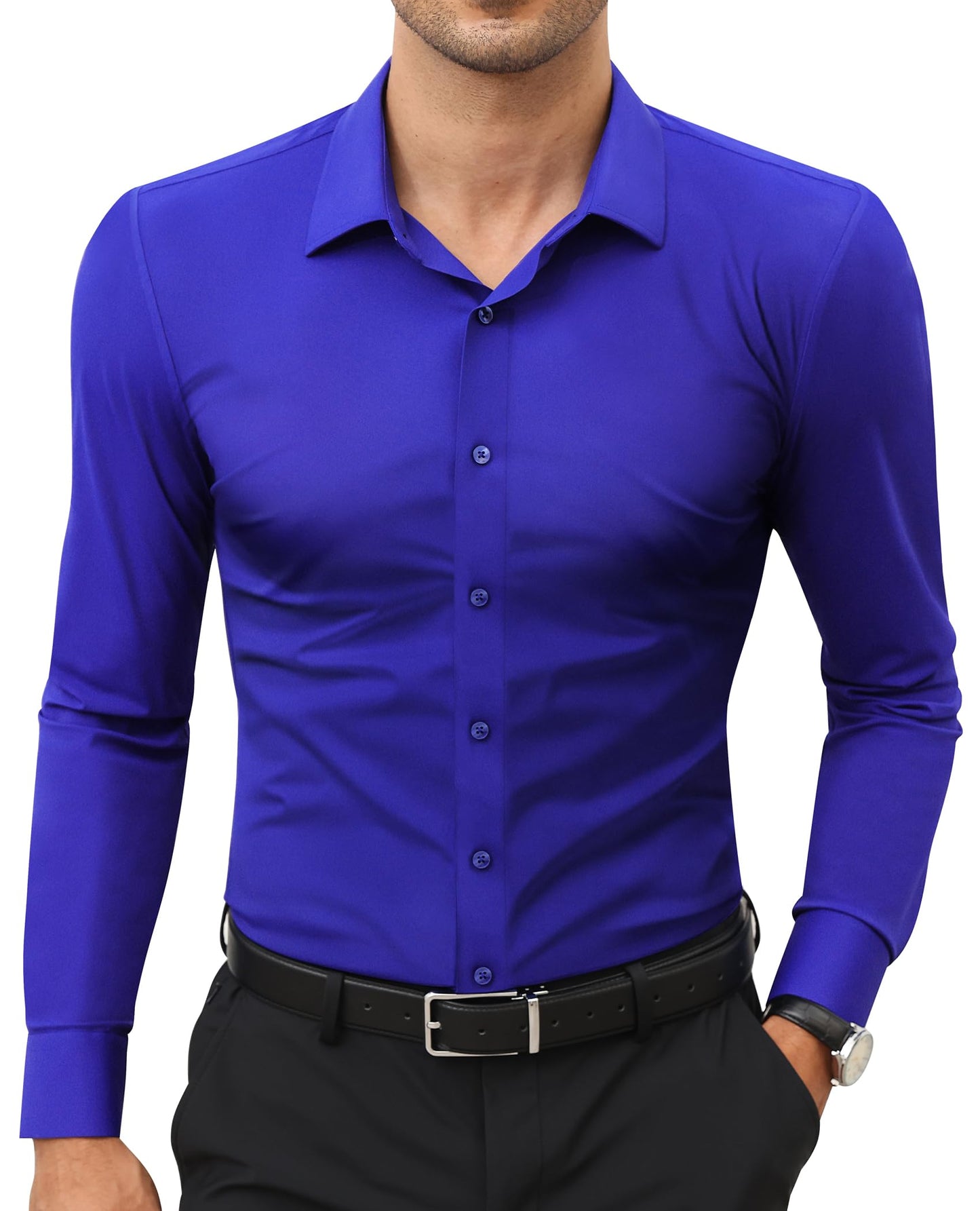 Stretch Mens Dress Shirts Long Sleeve Slim Fit Dress Shirts for Men Muscle Fit Wrinkle Free Button Down Shirt