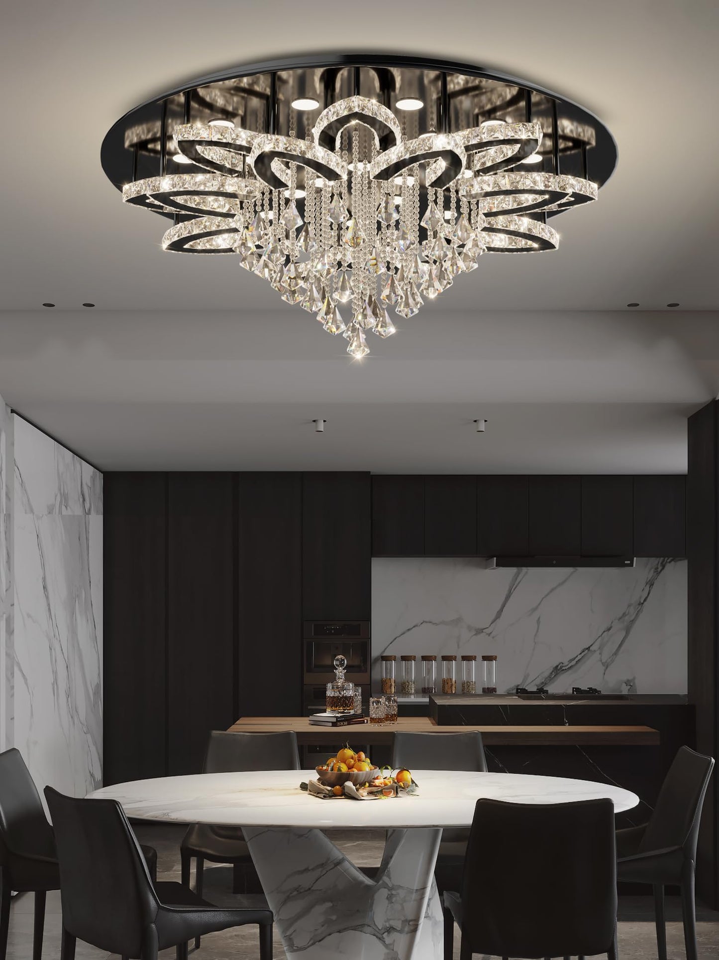 Flashing God W40 Modern Crystal Chandelier for Living Room Crystal Flush Mount LED Gold Ceiling Light Fixture for Foyer Dining Room Hallway Dimmable 2700k 4500k 6000k