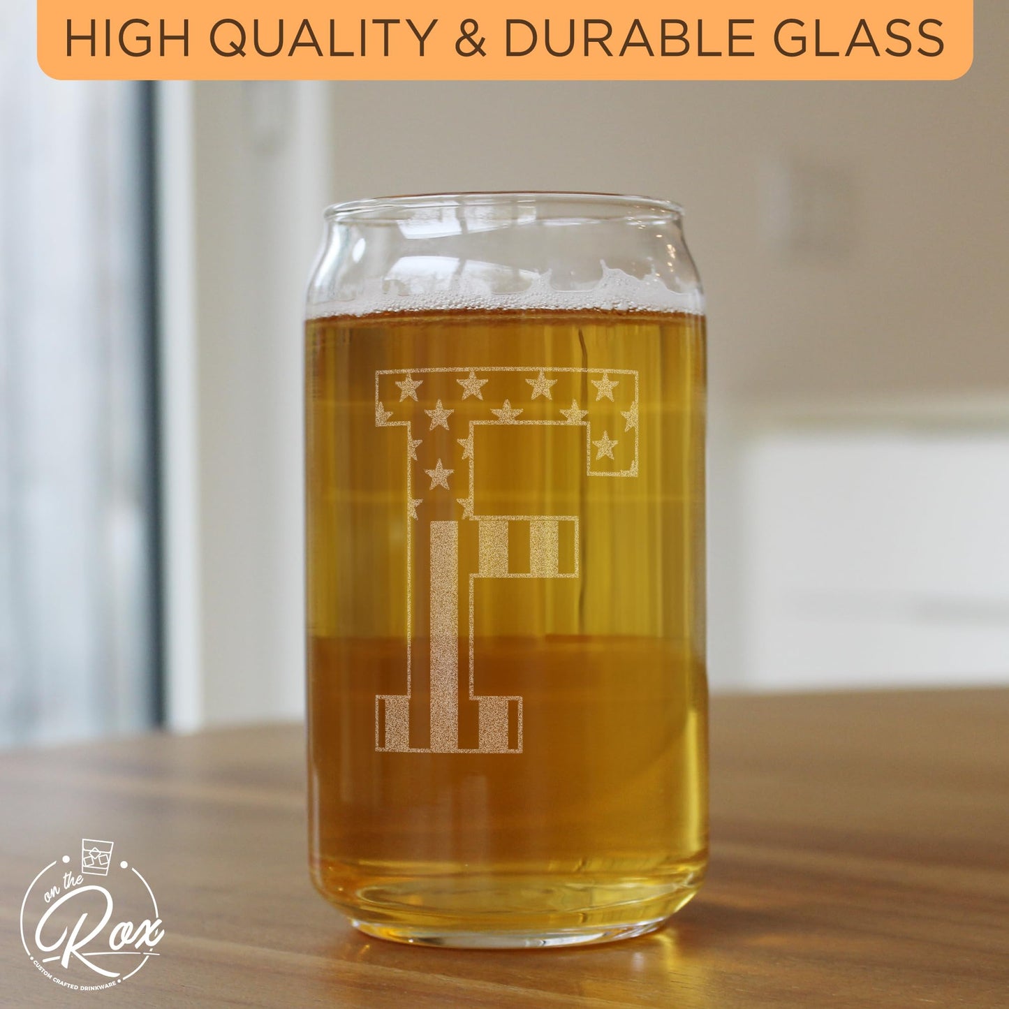 Monogram Beer Glasses for Men (A-Z) 16 oz - Engraved Beer Gifts for Men Brother Son Dad Neighbor - Unique Christmas Gifts for Him - Personalized Drinking Gift Beer Glass Mugs (J)