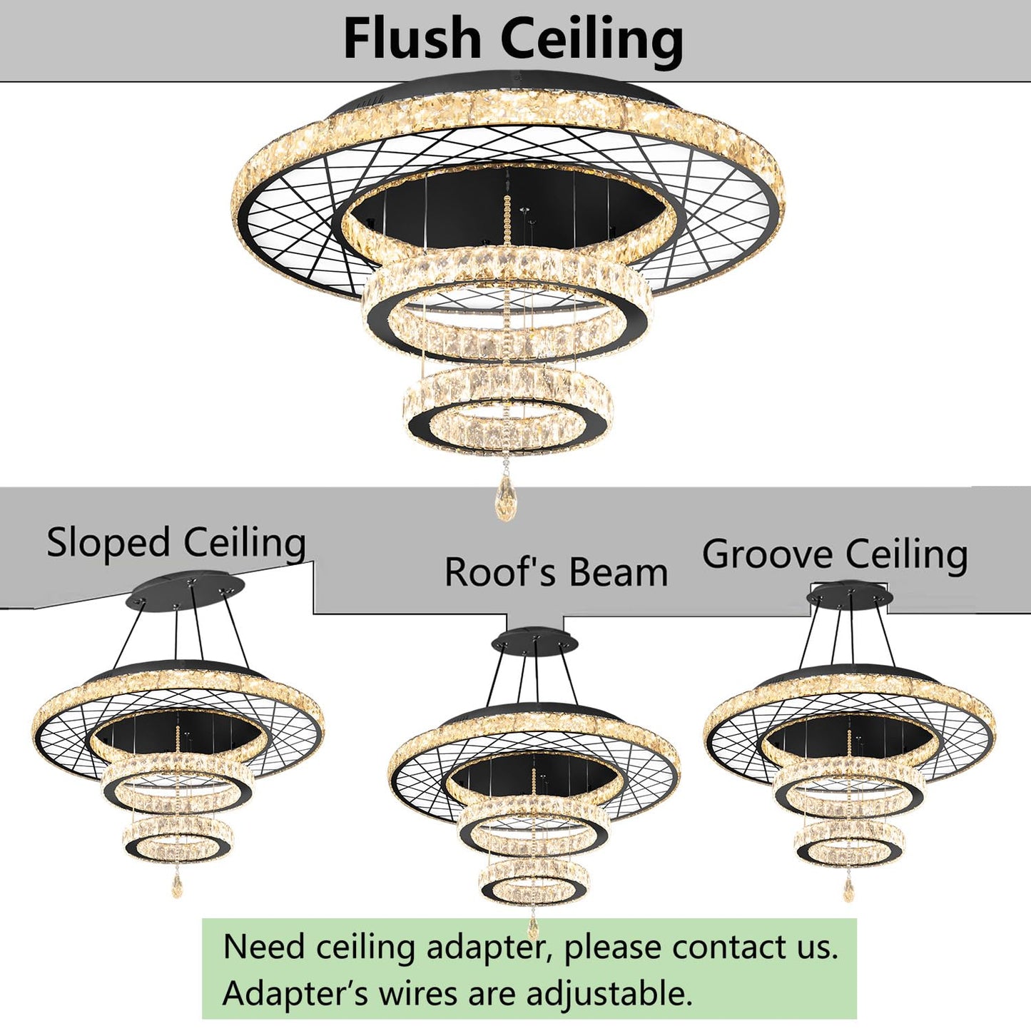 Modern Flush Ceiling Chandelier Bedroom Light Fixtures Crystal Flat Sloping Ceiling Lights for Hallway Kitchen Dining Room Dimmable Light with Remote Gold