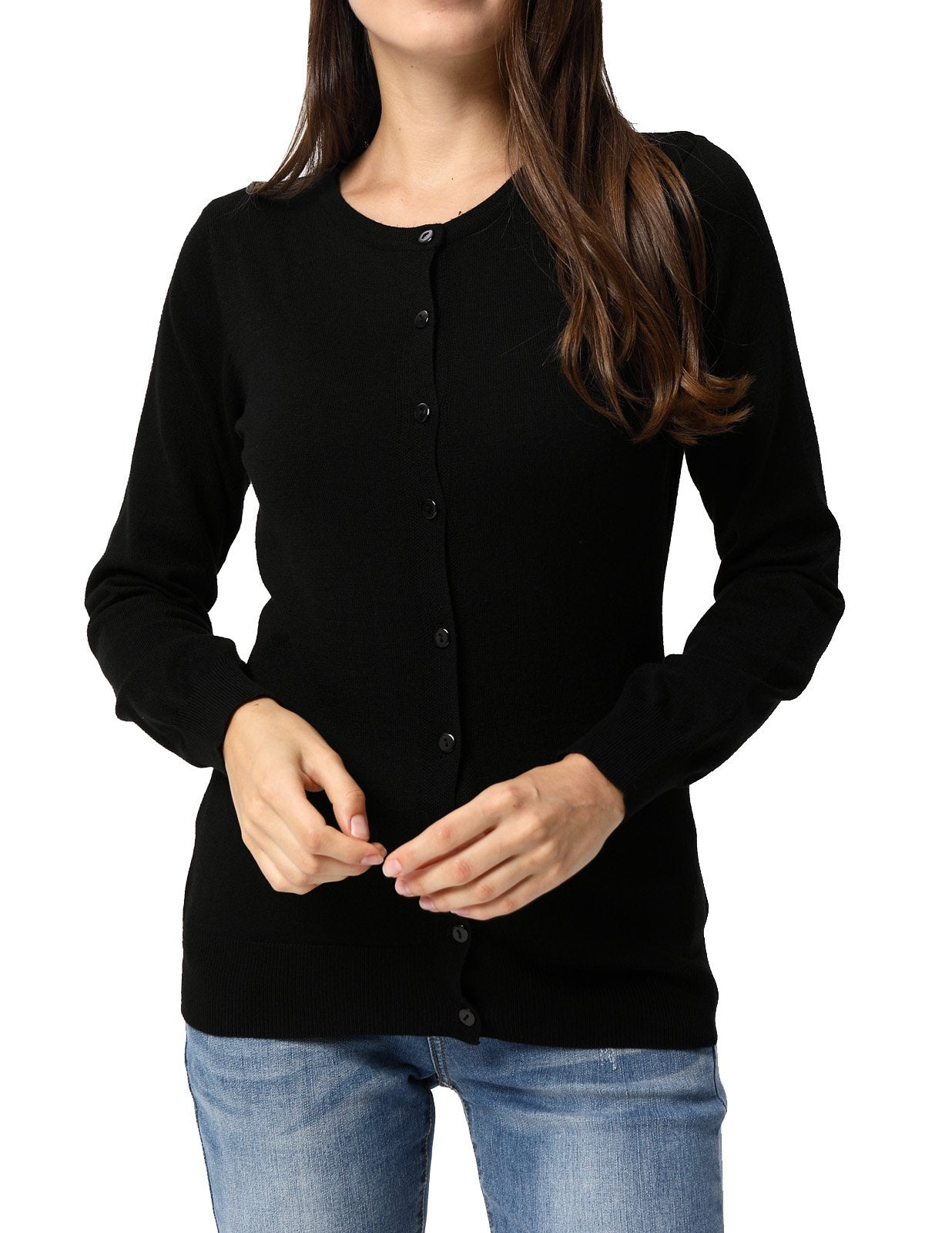 GRACE KARIN Cardigan en tricot à manches longues et col ras du cou pour femme