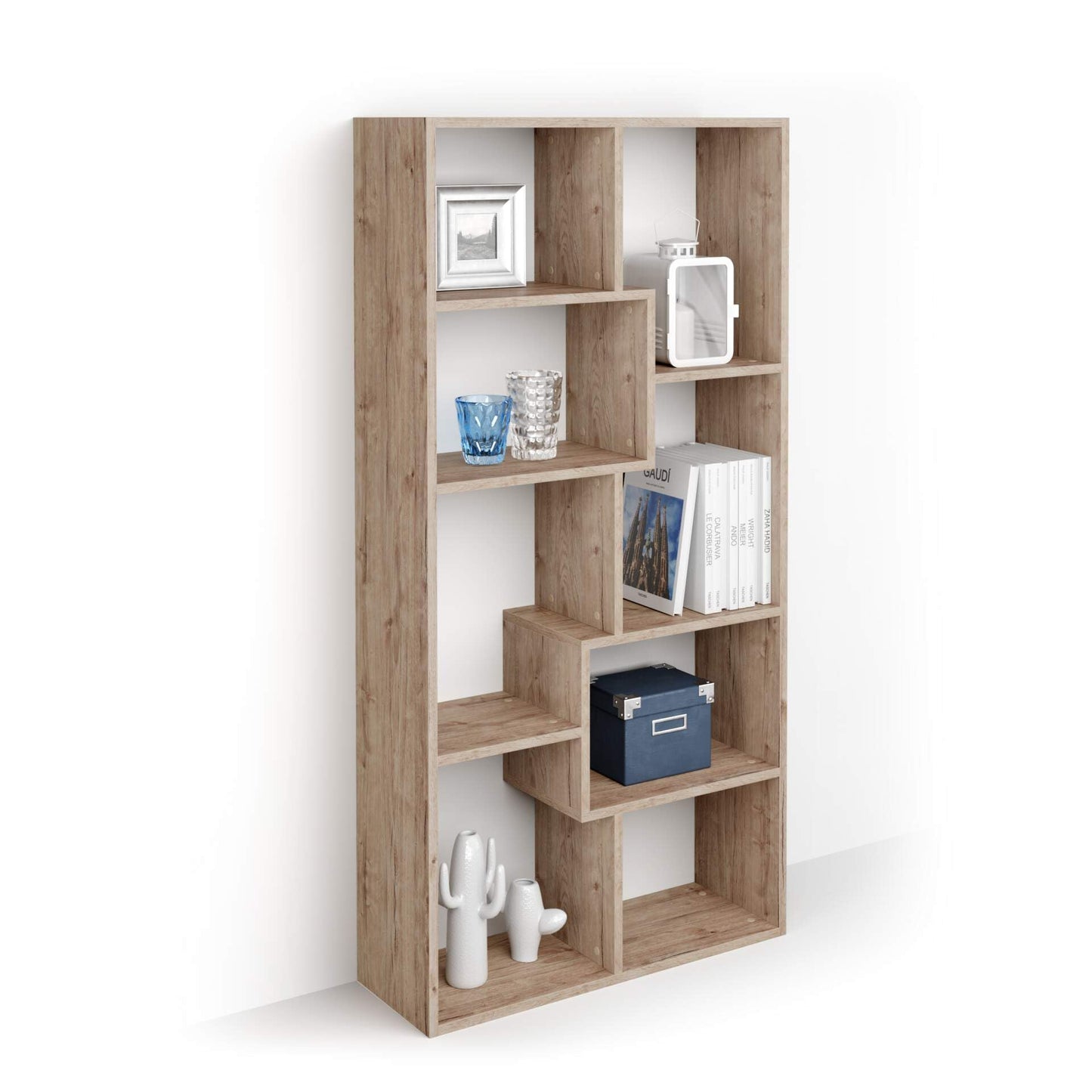 Mobili Fiver, Iacopo XS Bookcase (63.31 x 31.5 in), Rustic Oak, Storage Bookcase, Modern Bookshelf for Living Room, Office, Italian Furniture