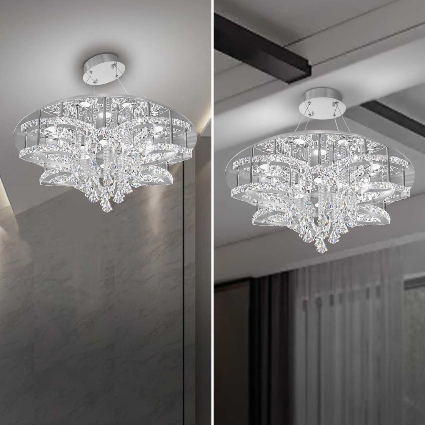 Flashing God W40 Modern Crystal Chandelier for Living Room Crystal Flush Mount LED Gold Ceiling Light Fixture for Foyer Dining Room Hallway Dimmable 2700k 4500k 6000k