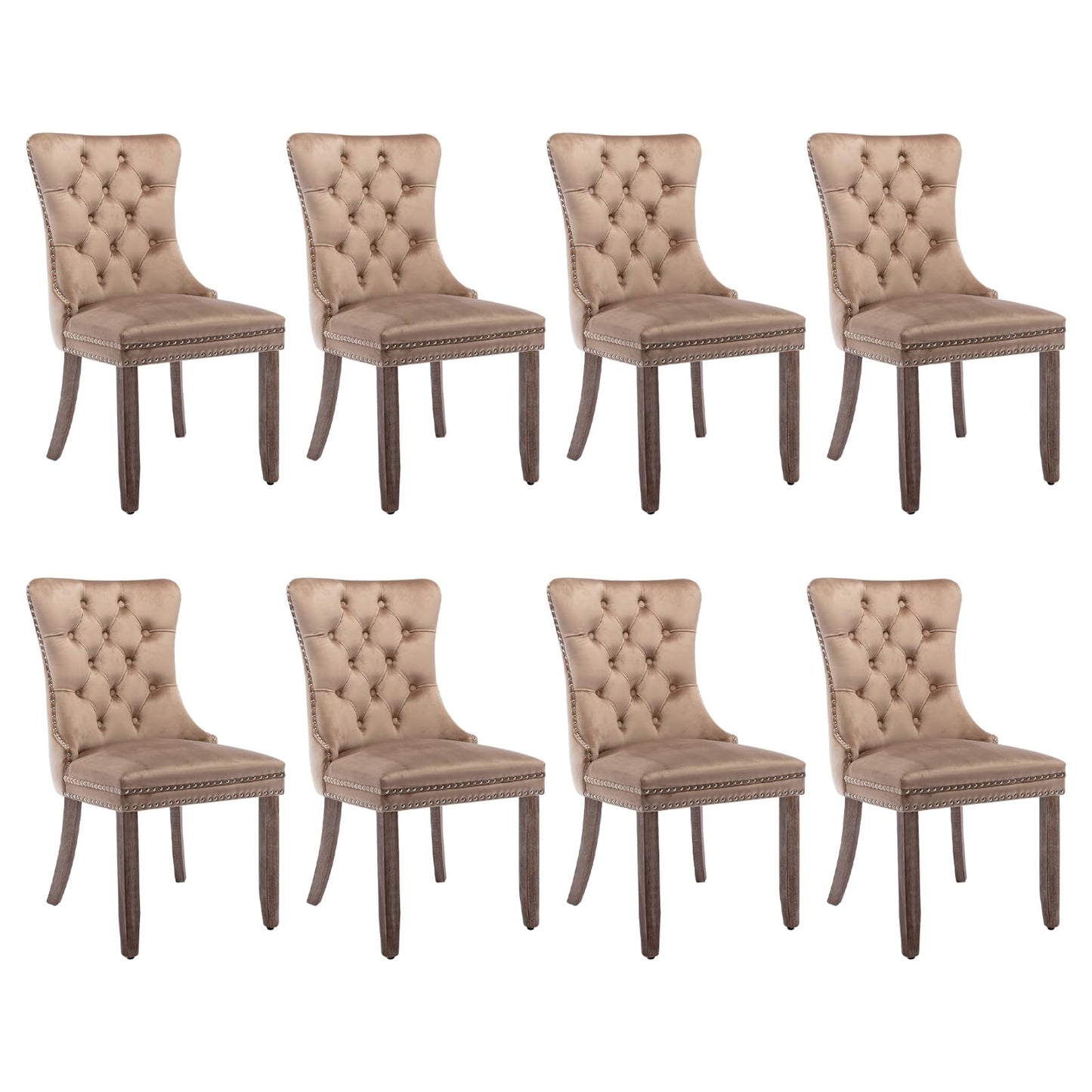 SoarFlash Leather Dining Chairs Set of 8, Tall Back Side Chair, Modern Upholstered Side Chair with Button Back Ring, Solid Wood Legs (Black&Grey)